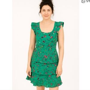 NWT Lottie & Holly Green Floral Ruffle Mini Dress XS